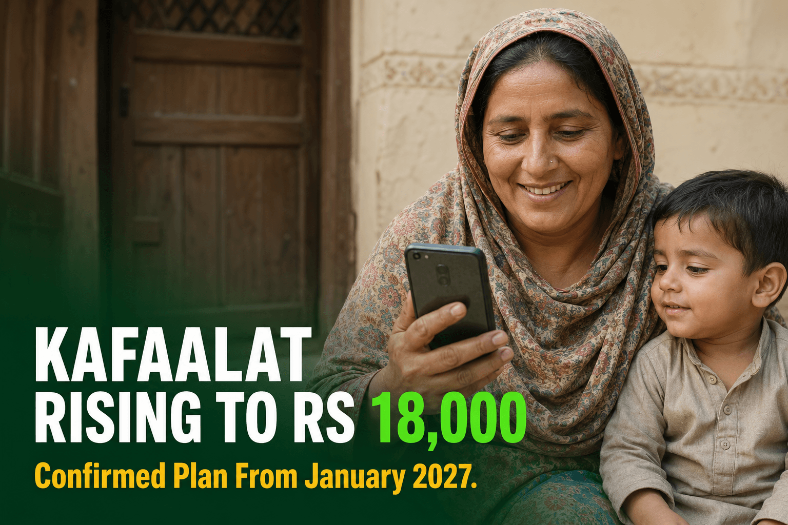 A Pakistani woman checking her Benazir Kafaalat payment status on her mobile phone